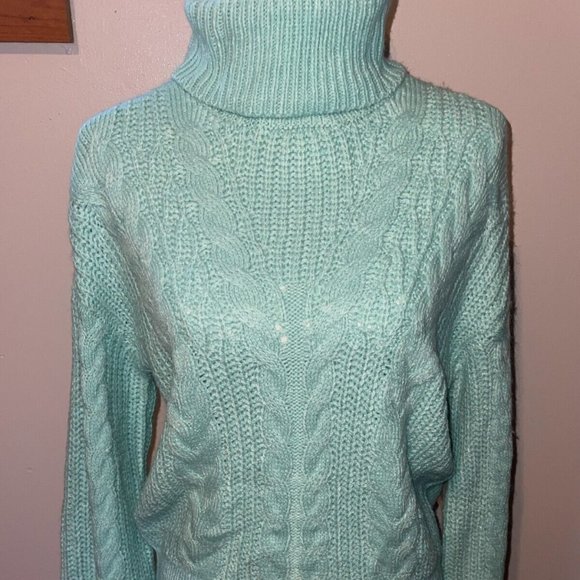 Crave Fame Junior's Turtleneck Cable Knit Sweater Blue Size‎ Medium - Picture 1 of 7